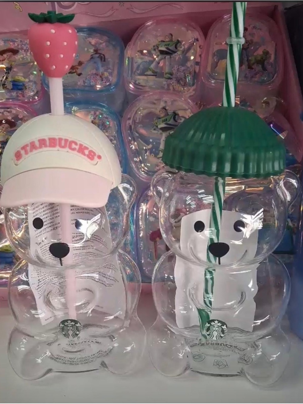 Starbucks Clear Bear Bottle with Pink Straw and Pink Cap - Picture 3 of 3